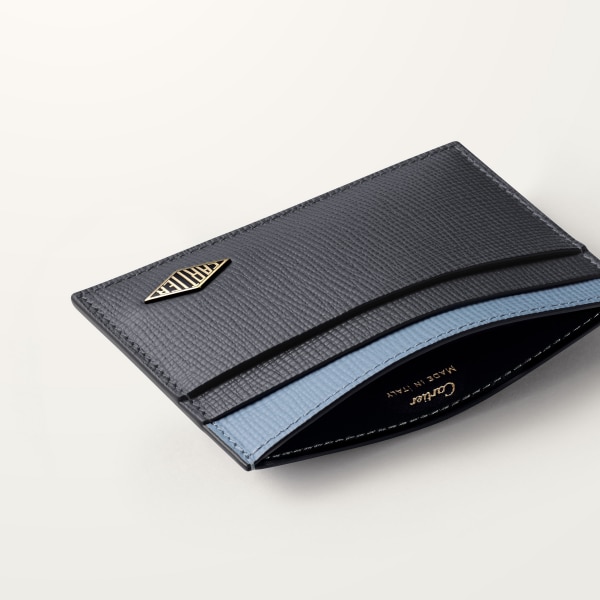 カード ホルダー 
ロザンジュ　 スレートグレー＆スカイブルー グレインド カーフスキン、ゴールドフィニッシュ＆スレートグレー エナメル